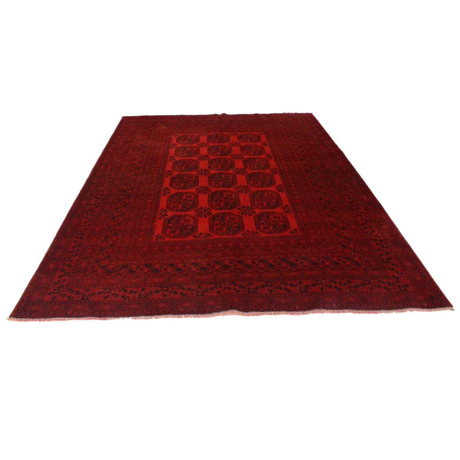 Handmade Red Afghan Filpa Area Carpet - Oriental Wool Rug 6' 10" x 9' 3" ft / 208 x 281 cm - No. B35148