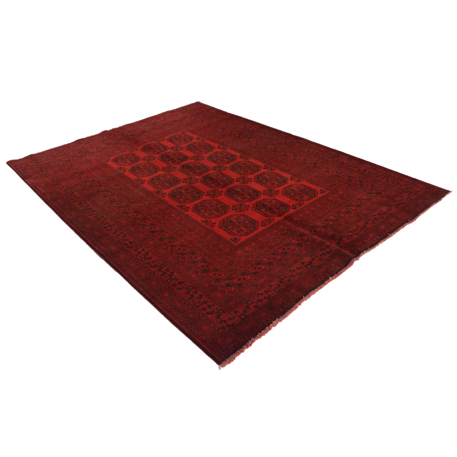 Handmade Red Afghan Filpa Area Carpet - Oriental Wool Rug 6' 10" x 9' 3" ft / 208 x 281 cm - No. B35148
