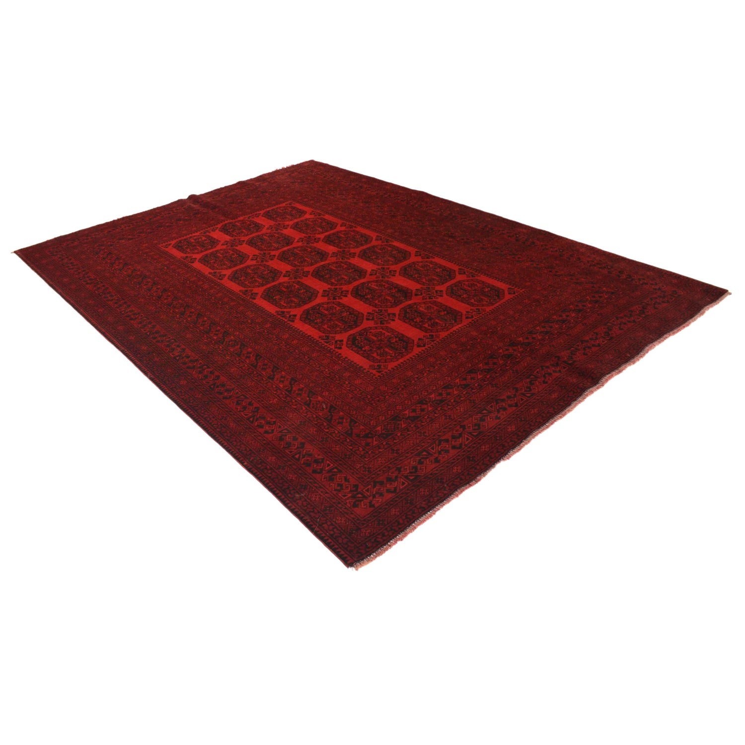 Handmade Red Afghan Filpa Area Carpet - Oriental Wool Rug 6' 10" x 9' 3" ft / 208 x 281 cm - No. B35148