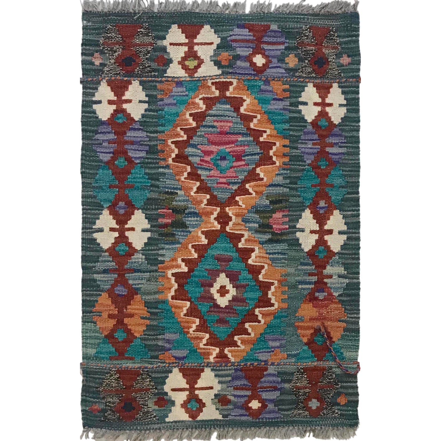 Hand Knotted Afghan Style Kilim 1' 8" x 2' 6" ft / 50 x 75 cm - No. B35594