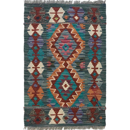 Hand Knotted Afghan Style Kilim 1' 8" x 2' 6" ft / 50 x 75 cm - No. B35594