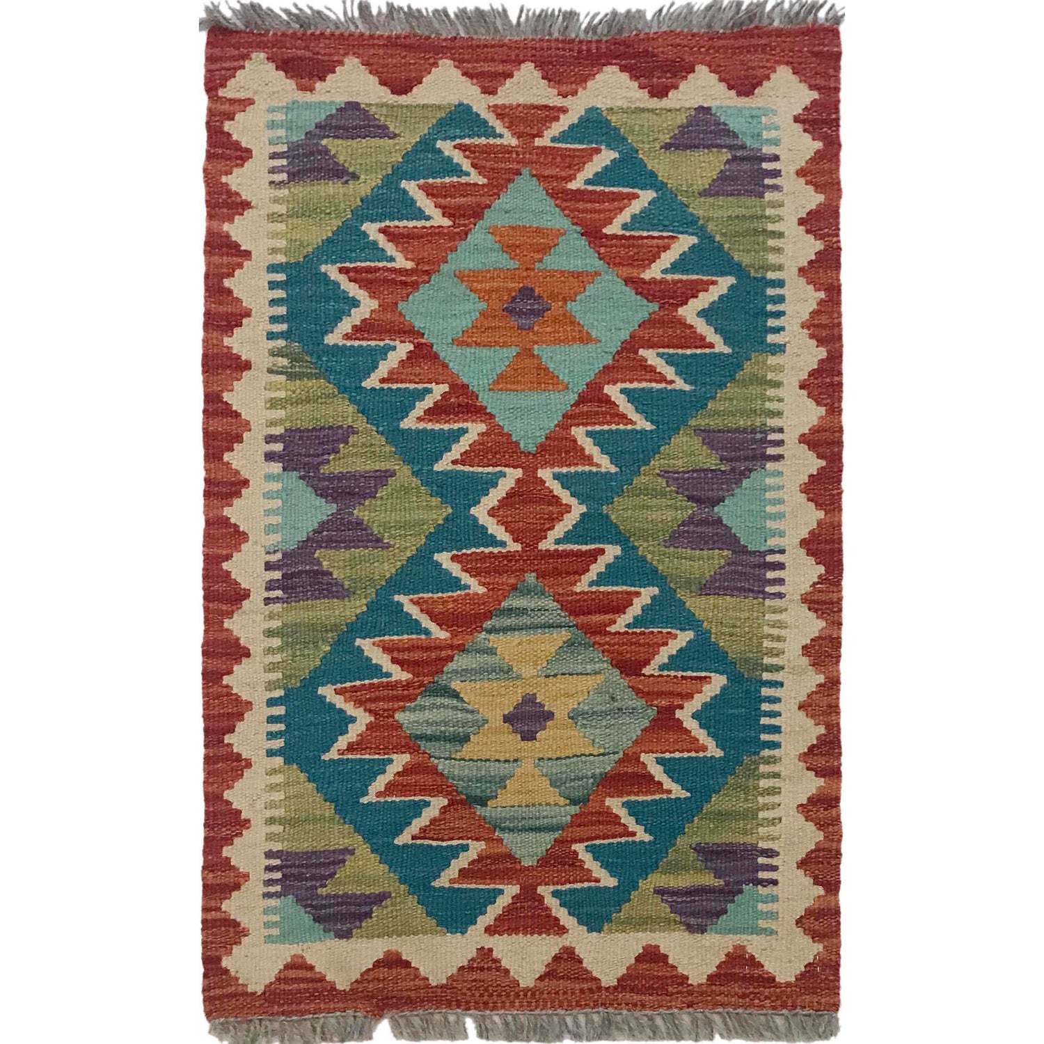 Hand Woven Wool Kelim 1' 5" x 2' 4" ft / 43 x 70 cm - No. B35595