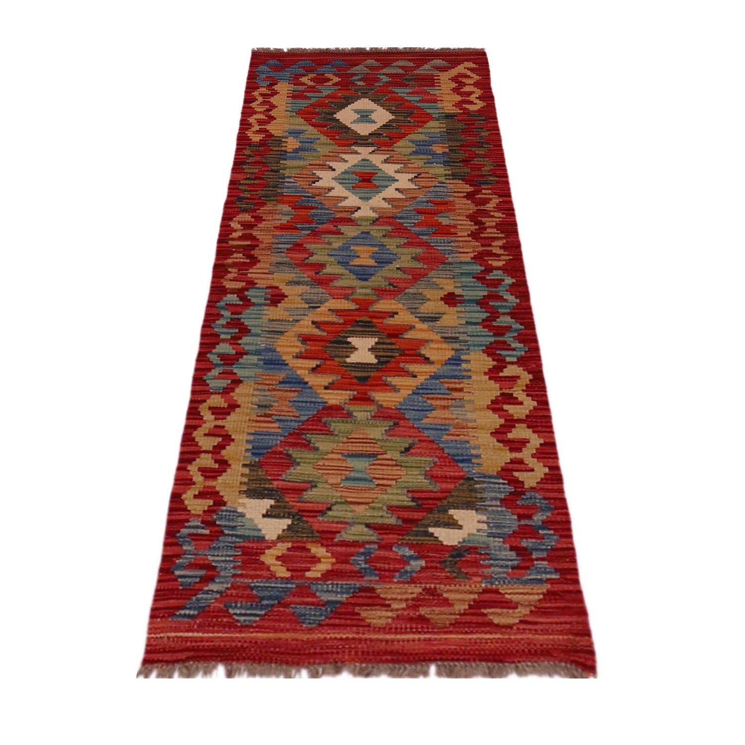 Multi Color ful Flat-Weave Wool Kilim Runner 1' 9" x 5' 1" ft / 54 x 155 cm - No. B35875