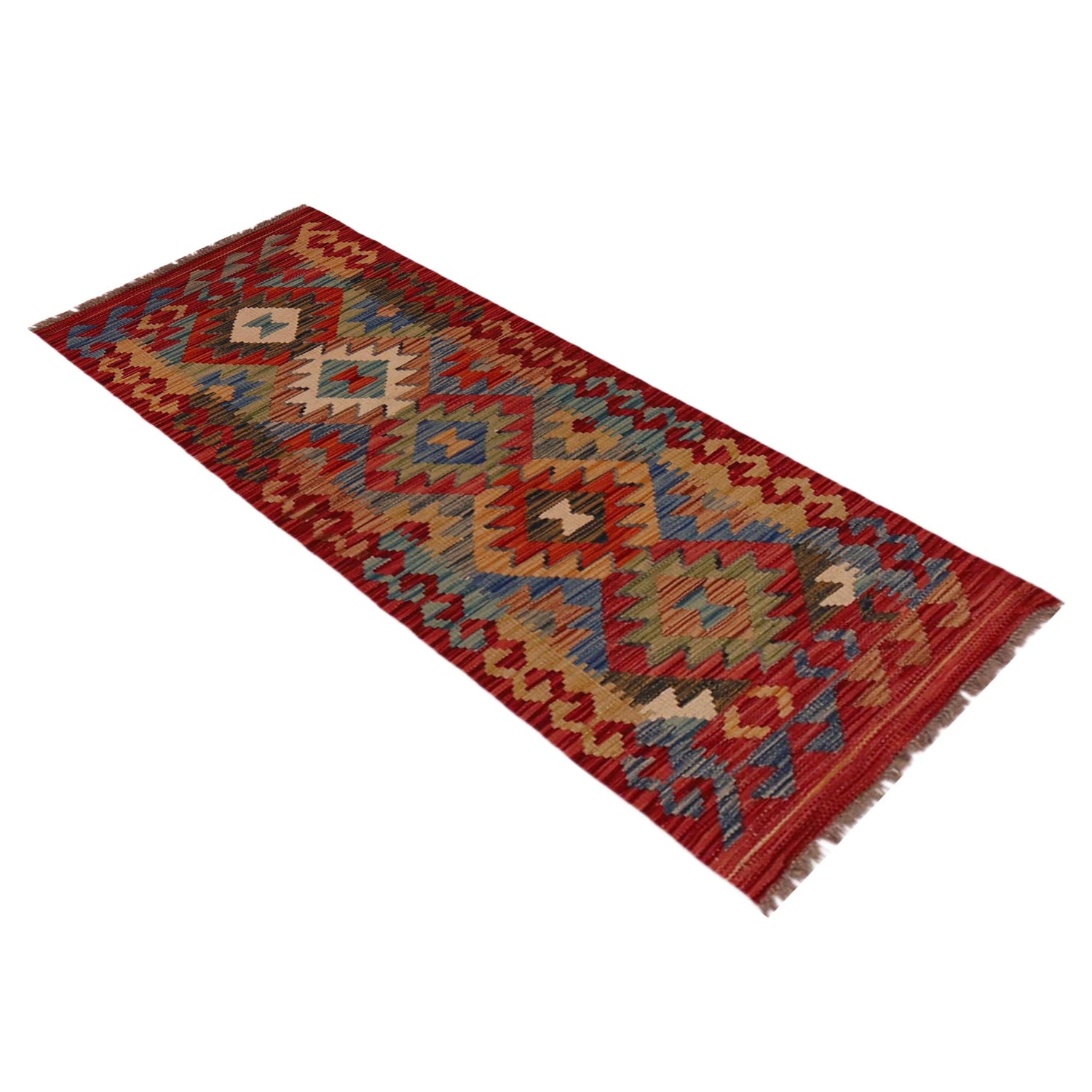 Multi Color ful Flat-Weave Wool Kilim Runner 1' 9" x 5' 1" ft / 54 x 155 cm - No. B35875