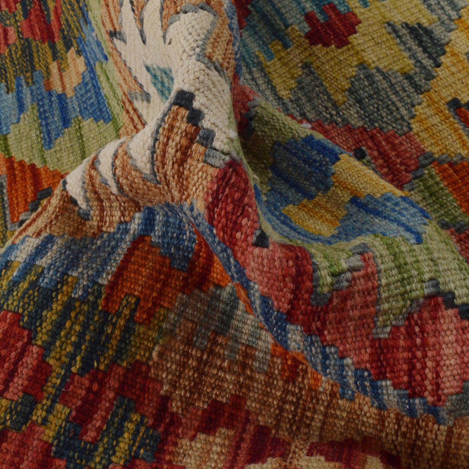 Multi Color ful Flat-Weave Wool Kilim Runner 1' 9" x 5' 1" ft / 54 x 155 cm - No. B35875