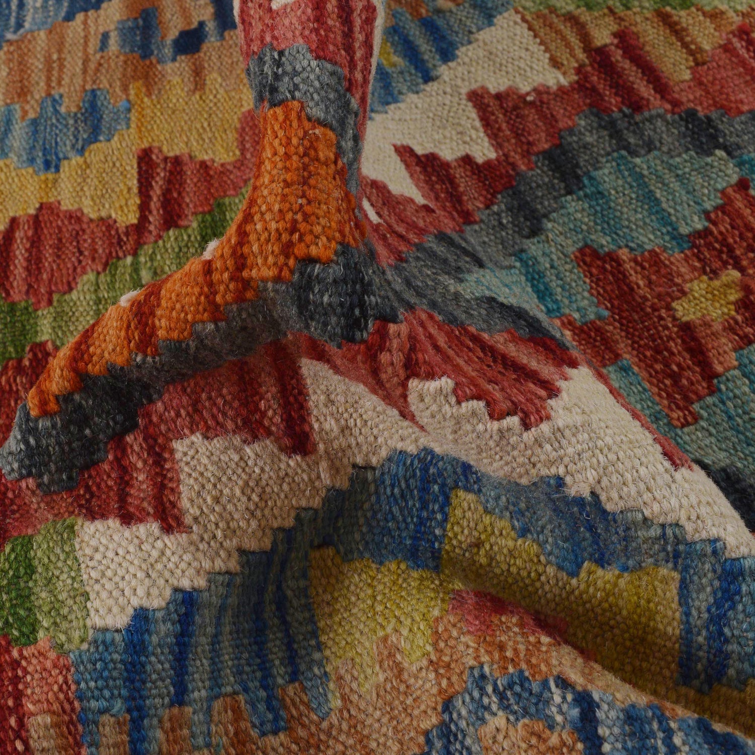 Hand Knotted Afghan Style Kilim Runner 1' 8" x 4' 10" ft / 52 x 148 cm - No. B35890