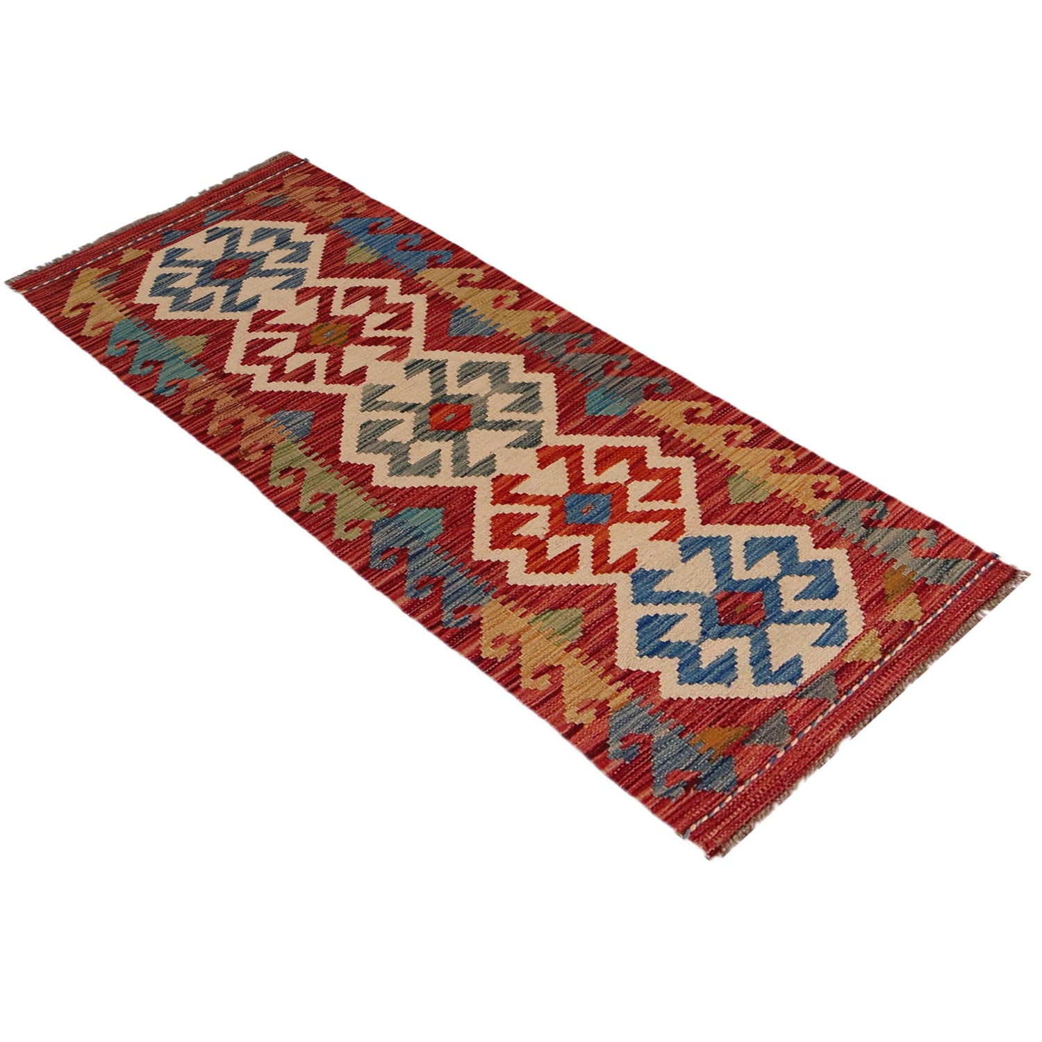 Hand Woven Wool Kelim Runner 1' 9" x 5' 0" ft / 53 x 152 cm - No. B35916