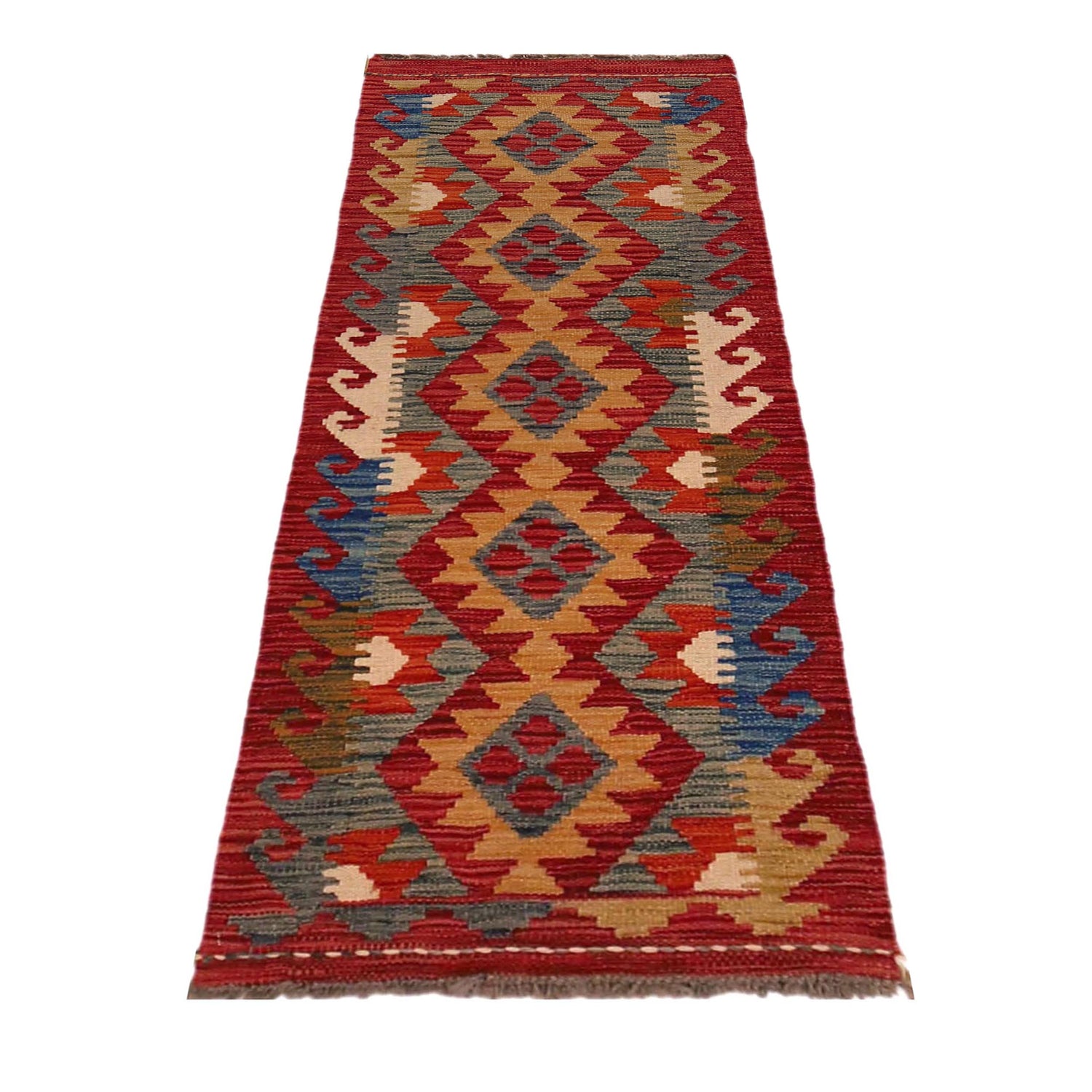 Handmade Turkish Design Wool Kilim Runner 1' 8" x 4' 8" ft / 51 x 143 cm - No. B35917