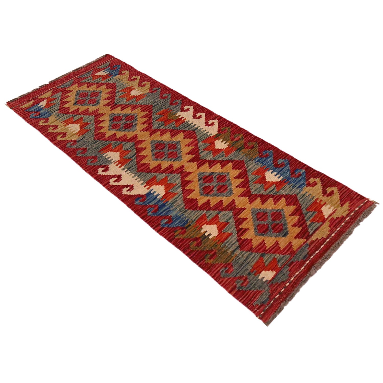 Handmade Turkish Design Wool Kilim Runner 1' 8" x 4' 8" ft / 51 x 143 cm - No. B35917