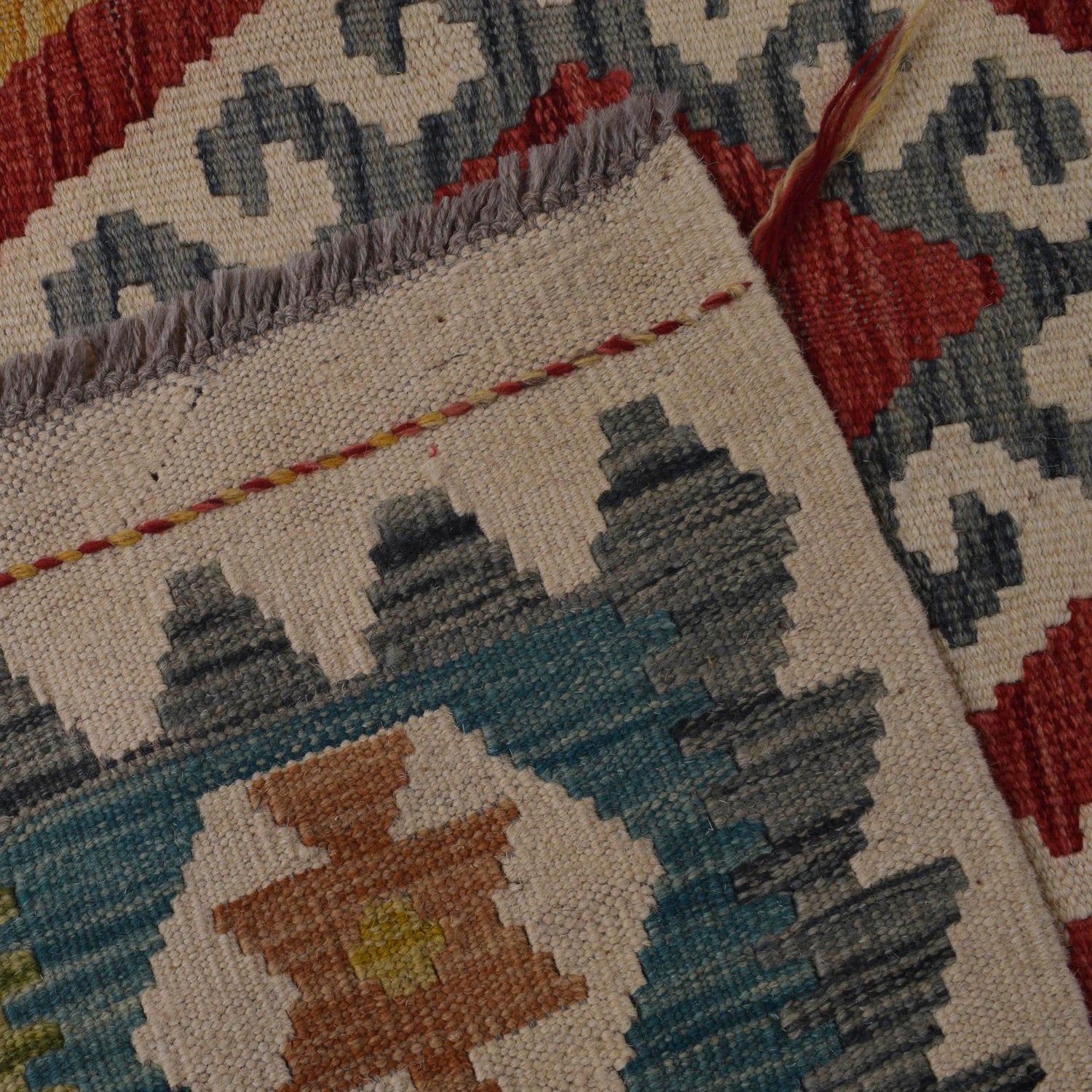 Handmade Turkish Design Wool Kilim 6' 0" x 7' 10" ft / 184 x 240 cm - No. B35923