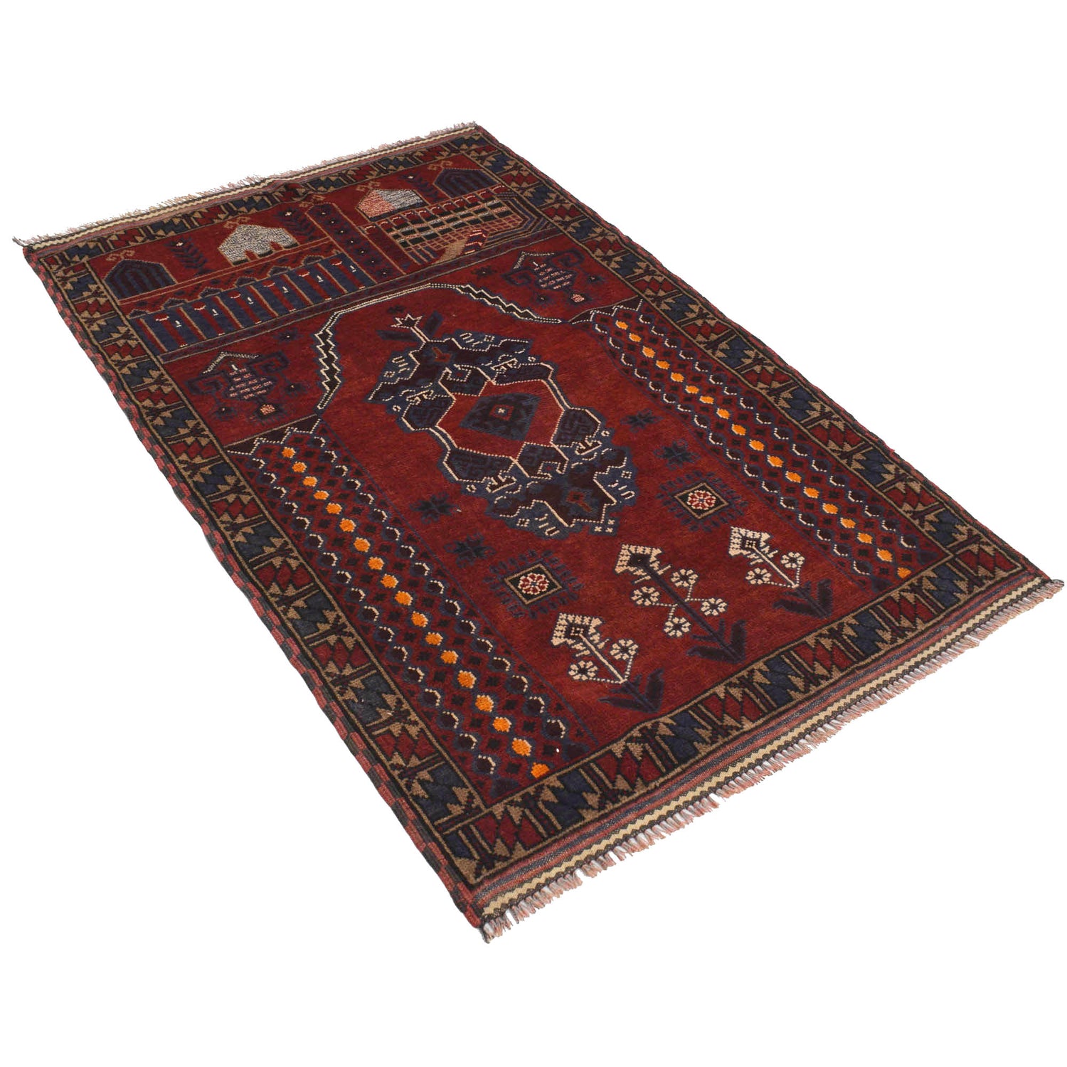 Hand Knotted Prayer Rug 3' 5" x 5' 1" ft / 104 x 156 cm - G18461