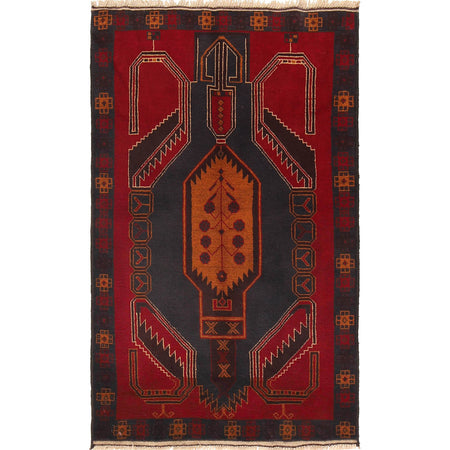 Red Color Baluchi Rug 2' 10" x 4' 10" ft / 86 x 147 cm - No. G18806