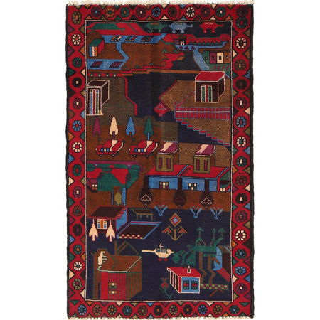 Handmade Pictorial Carpet 2' 8" x 4' 7" ft / 82 x 140 cm - No. G18825