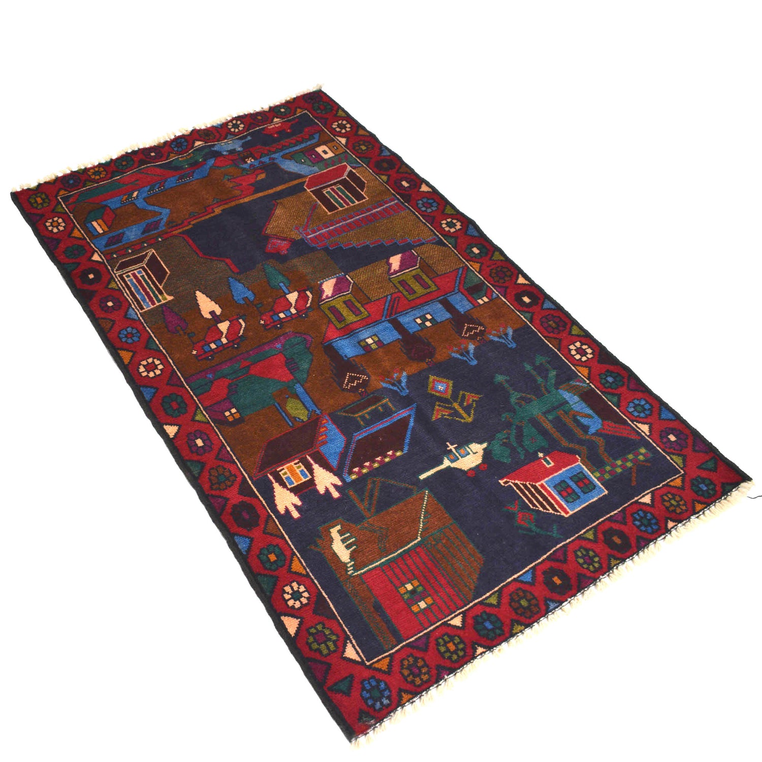Handmade Pictorial Carpet 2' 8" x 4' 7" ft / 82 x 140 cm - No. G18825
