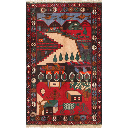Handmade Picture Area Rug 3' 1" x 4' 11" ft / 93 x 151 cm - No. G18890