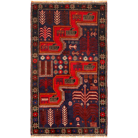 Hand Knotted Baluchi Rug 2' 8" x 4' 8" ft / 82 x 142 cm - No. G19427