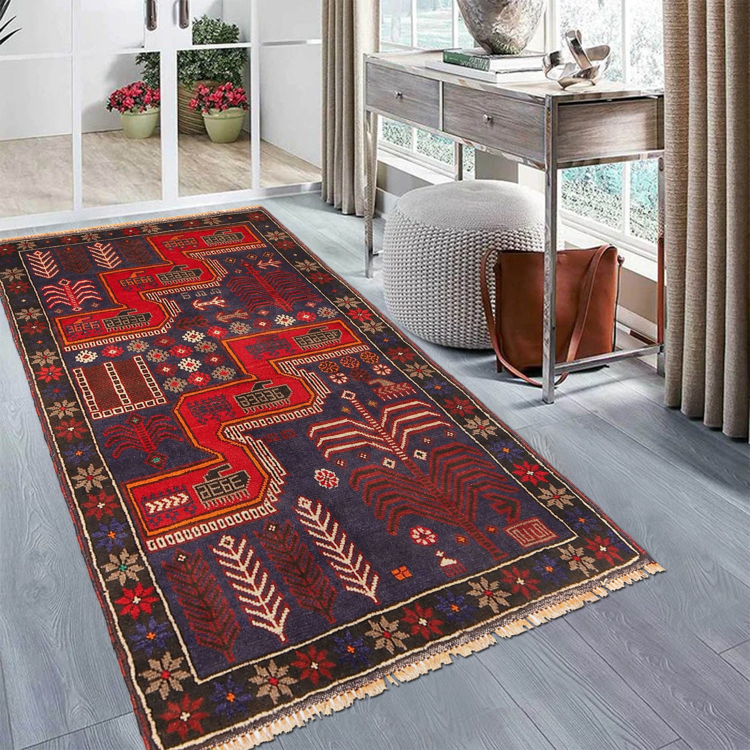 Hand Knotted Baluchi Rug 2' 8" x 4' 8" ft / 82 x 142 cm - No. G19427