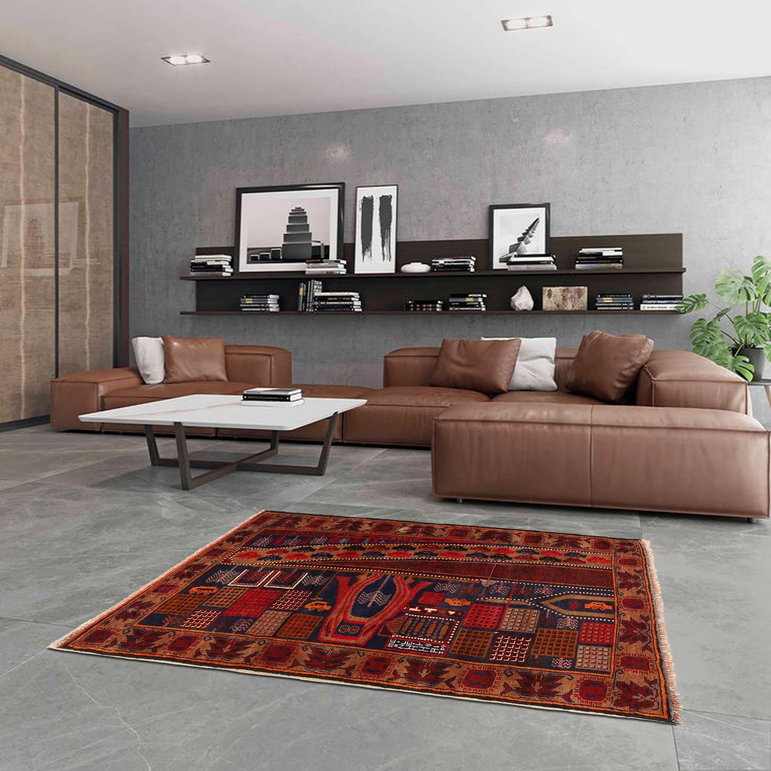 Handmade Picture Area Rug 4' 3" x 6' 10" ft / 130 x 209 cm - No. G19955