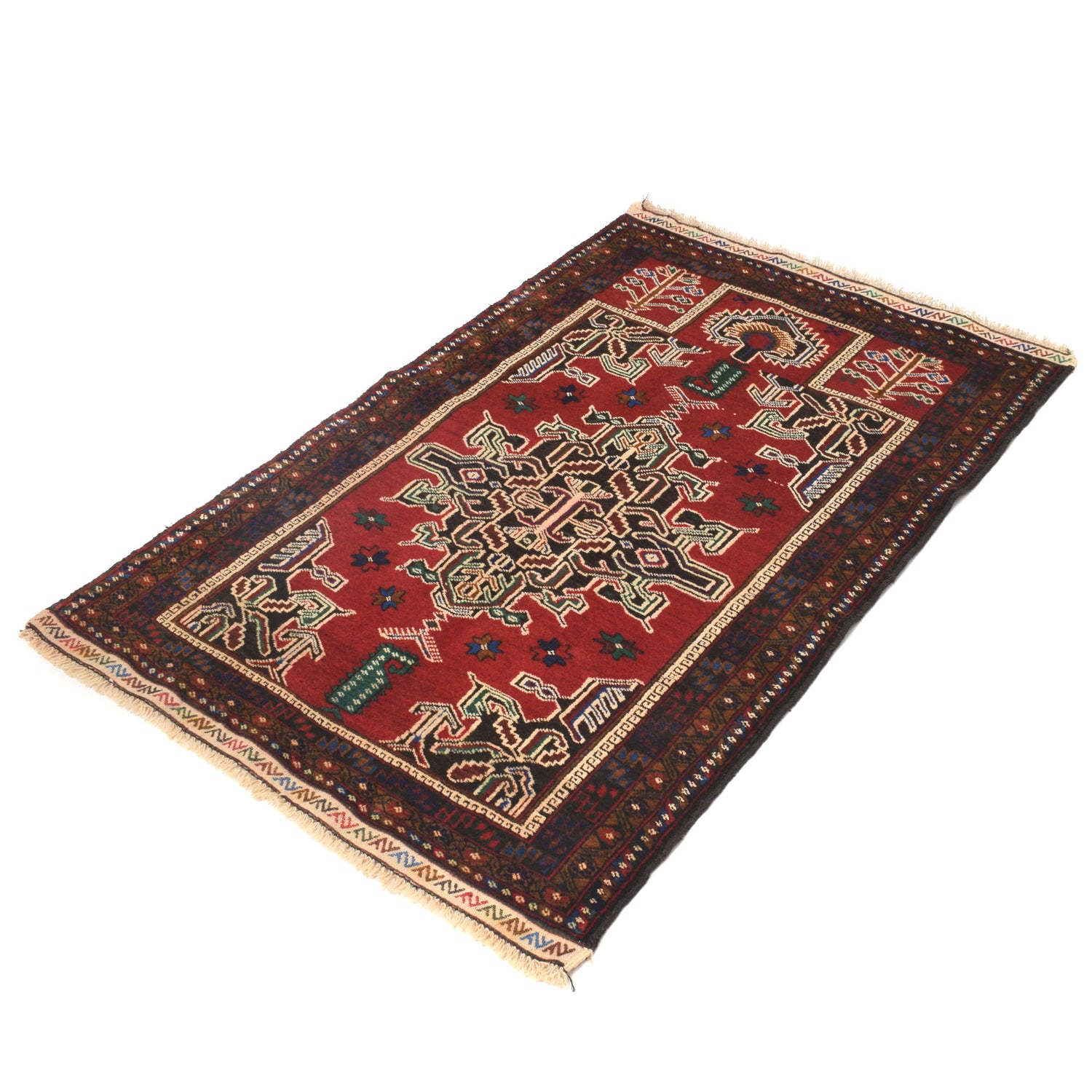 Red Color Prayer Rug 2' 10" x 4' 4" ft / 86 x 133 cm - G20062