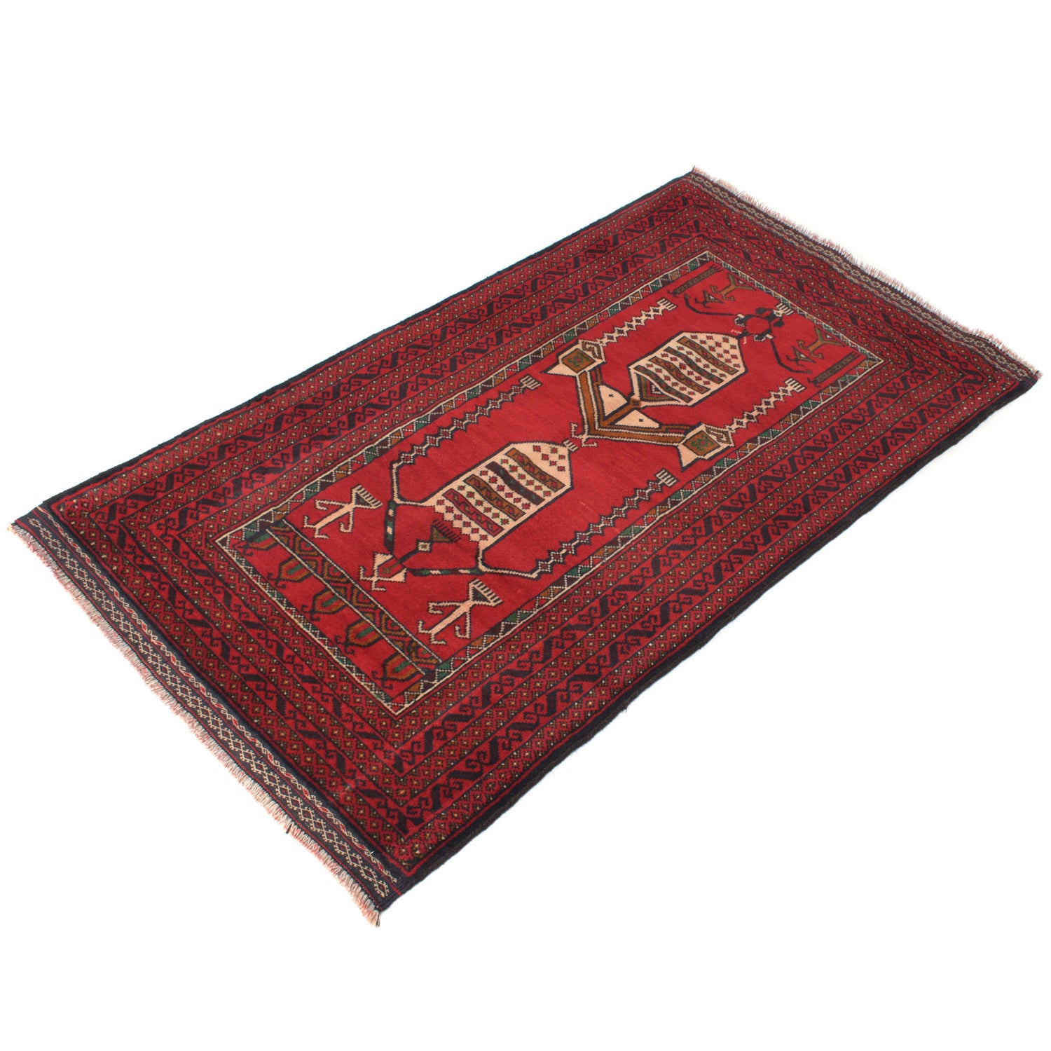 Red Color Prayer Rug 2' 8" x 4' 10" ft / 81 x 147 cm - G20065