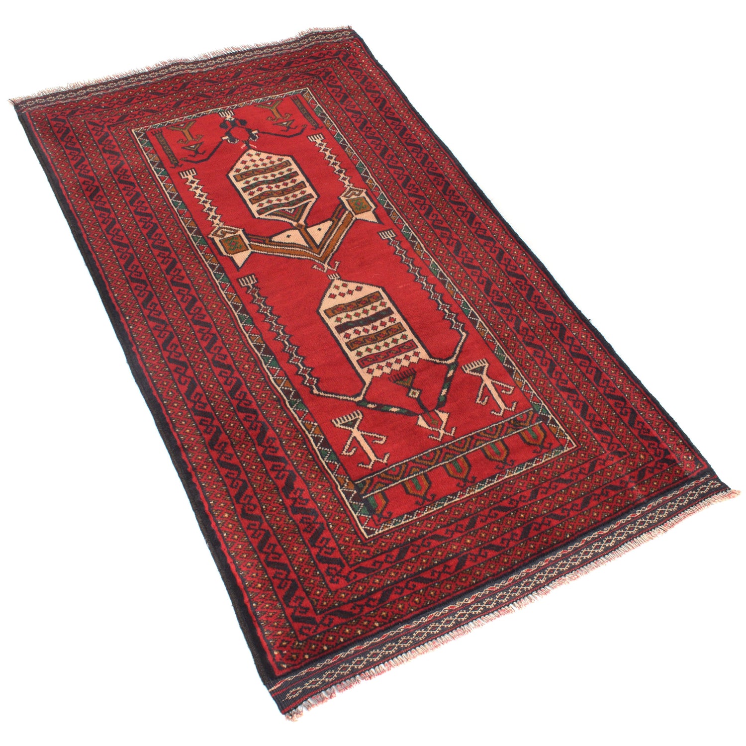Red Color Prayer Rug 2' 8" x 4' 10" ft / 81 x 147 cm - G20065