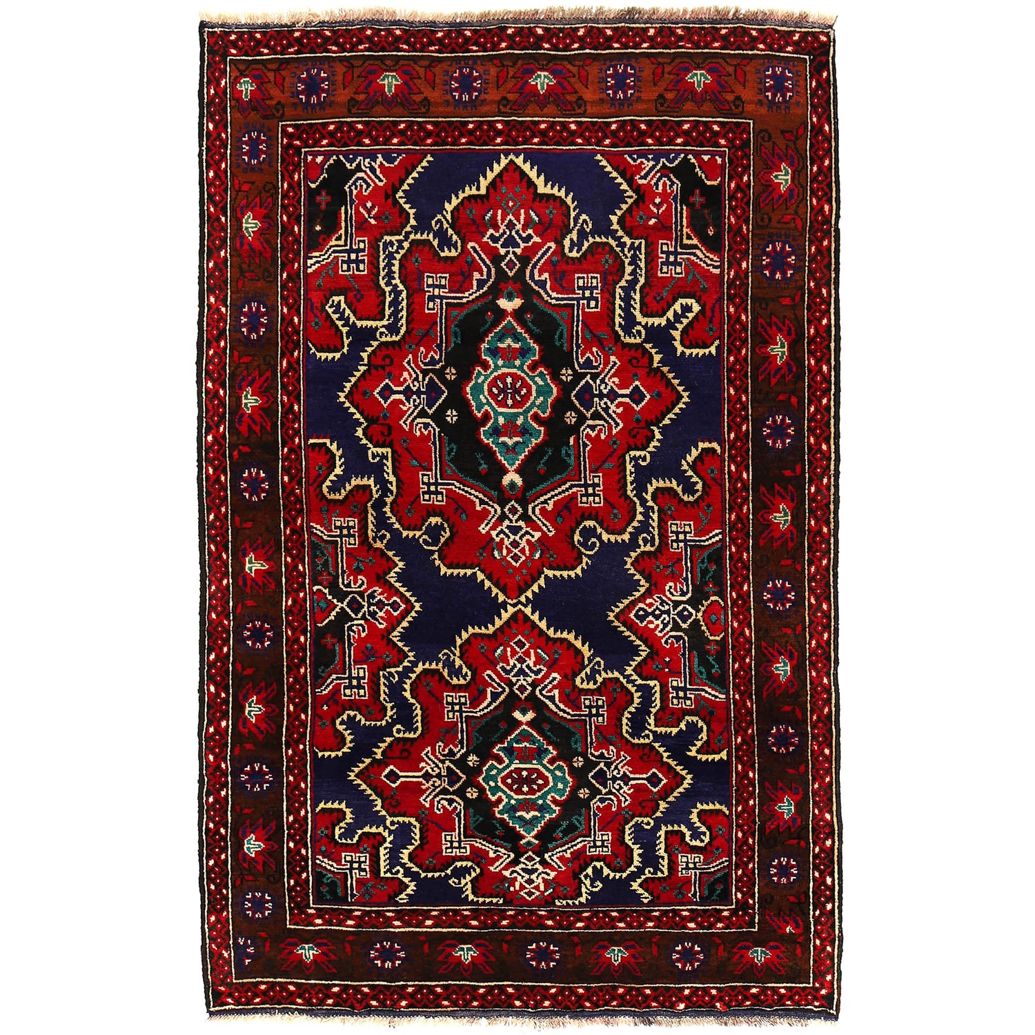 Hand Knotted Baluchi Rug 4' 3" x 6' 5" ft / 130 x 196 cm - No. G20365