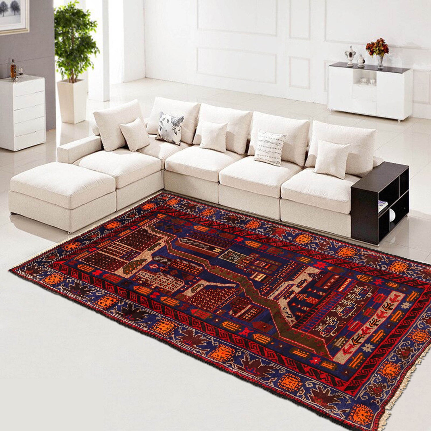 Handmade Picture Area Rug 4' 0" x 7' 1" ft / 121 x 216 cm - No. G20376