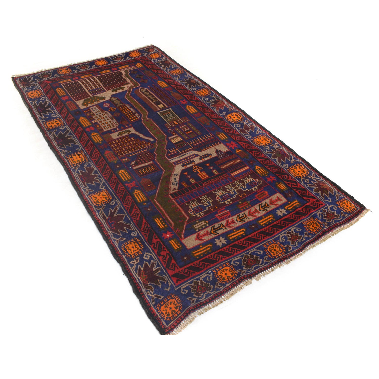 Handmade Picture Area Rug 4' 0" x 7' 1" ft / 121 x 216 cm - No. G20376