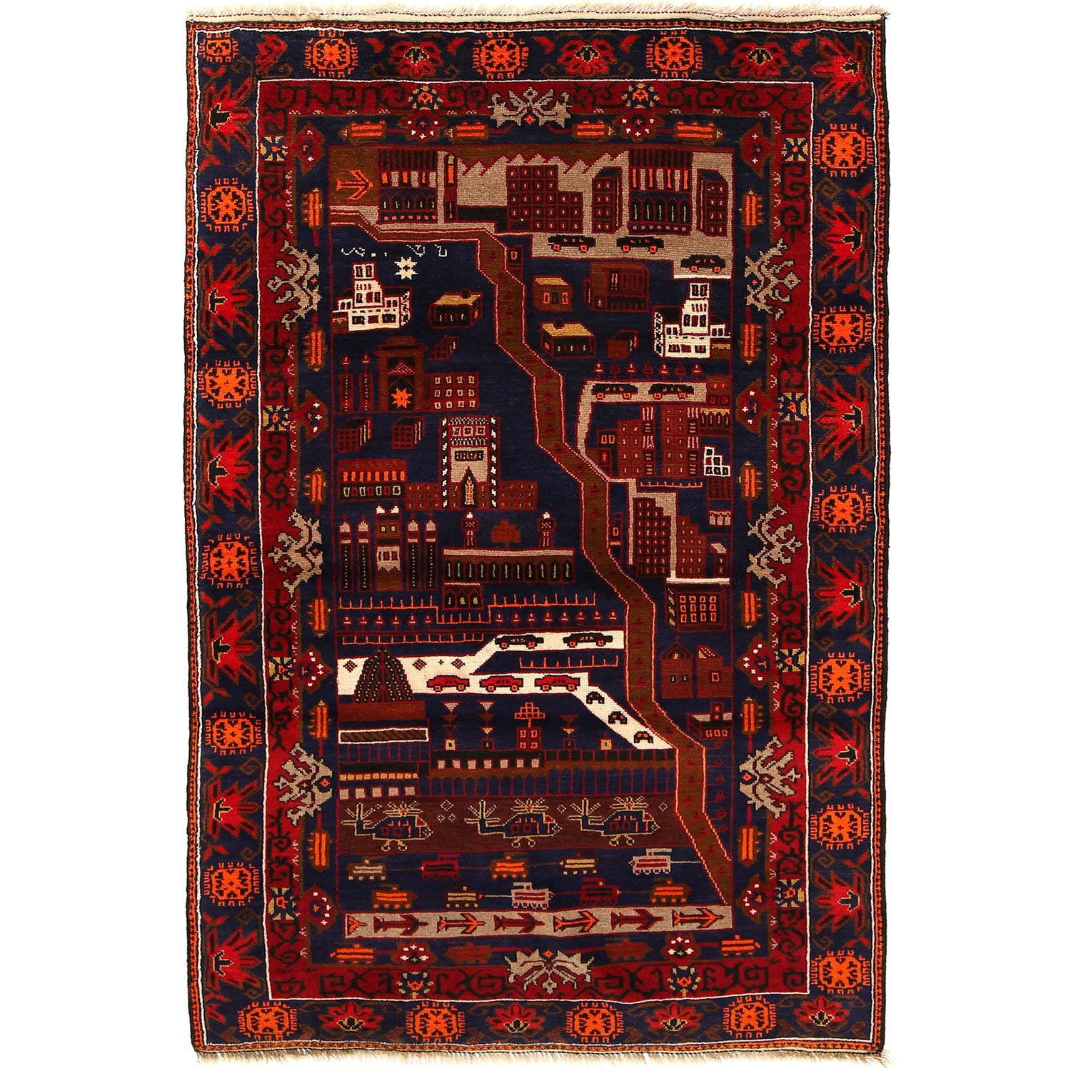 Handmade Picture Area Rug 4' 2" x 6' 2" ft / 126 x 187 cm - No. G20377