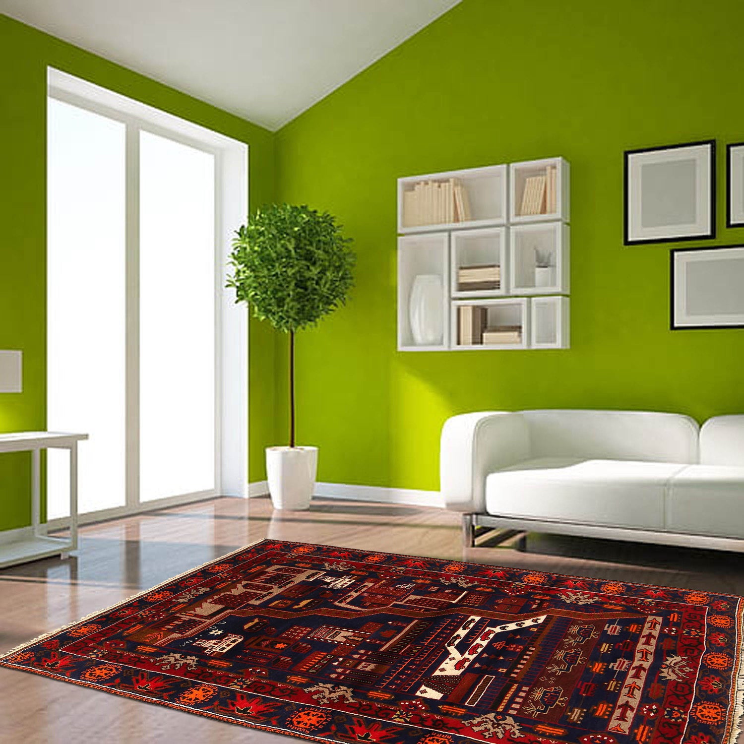 Handmade Picture Area Rug 4' 2" x 6' 2" ft / 126 x 187 cm - No. G20377