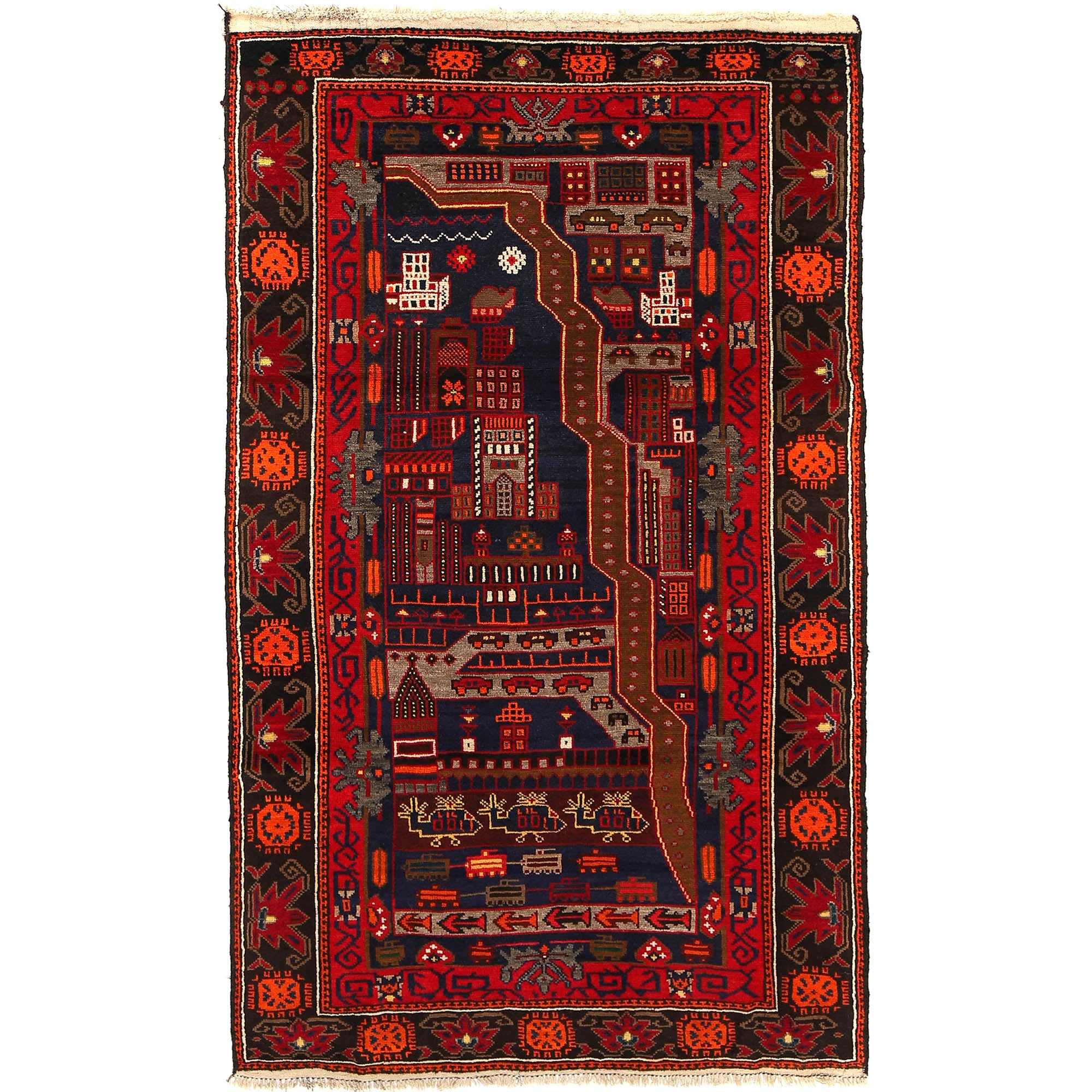Handmade Pictorial Carpet 3' 11" x 6' 8" ft / 120 x 202 cm - No. G20381
