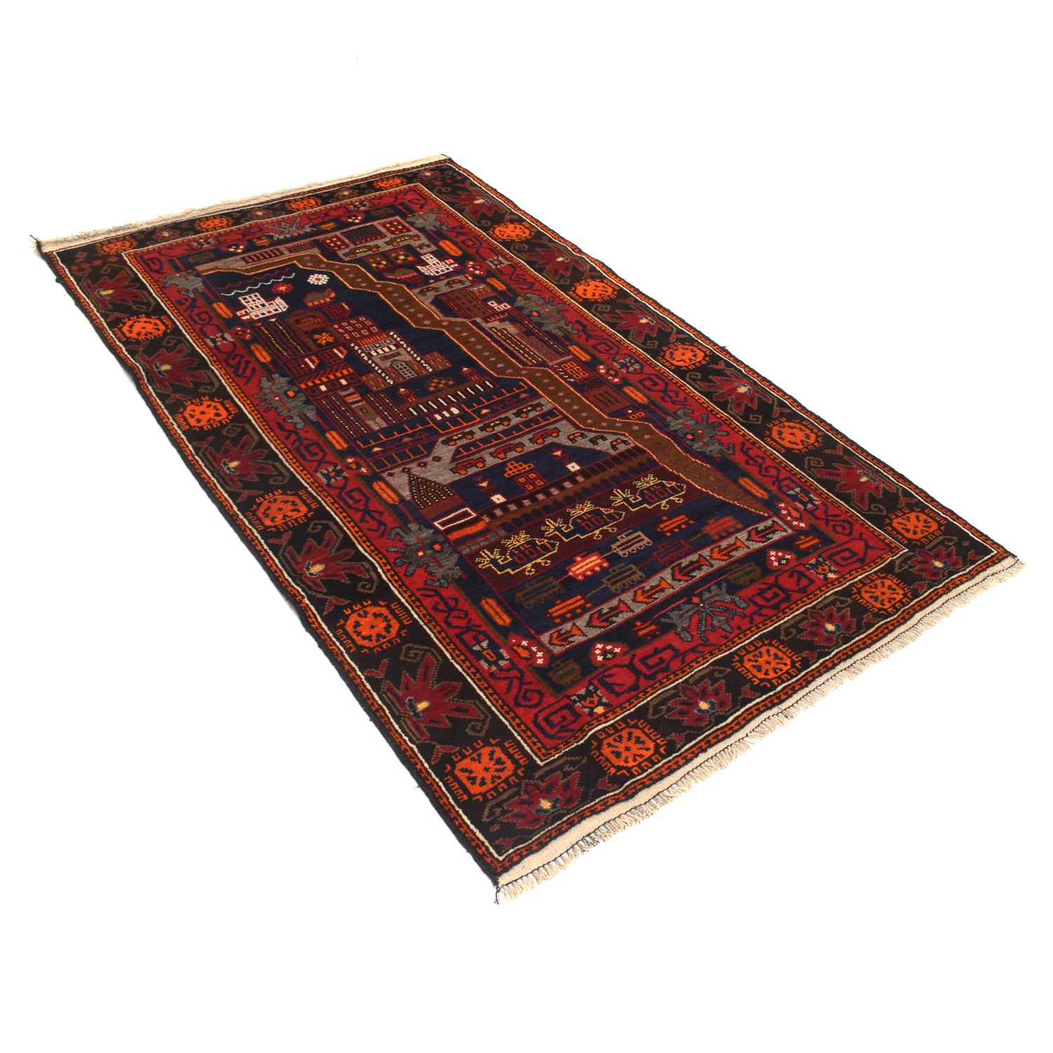 Handmade Pictorial Carpet 3' 11" x 6' 8" ft / 120 x 202 cm - No. G20381