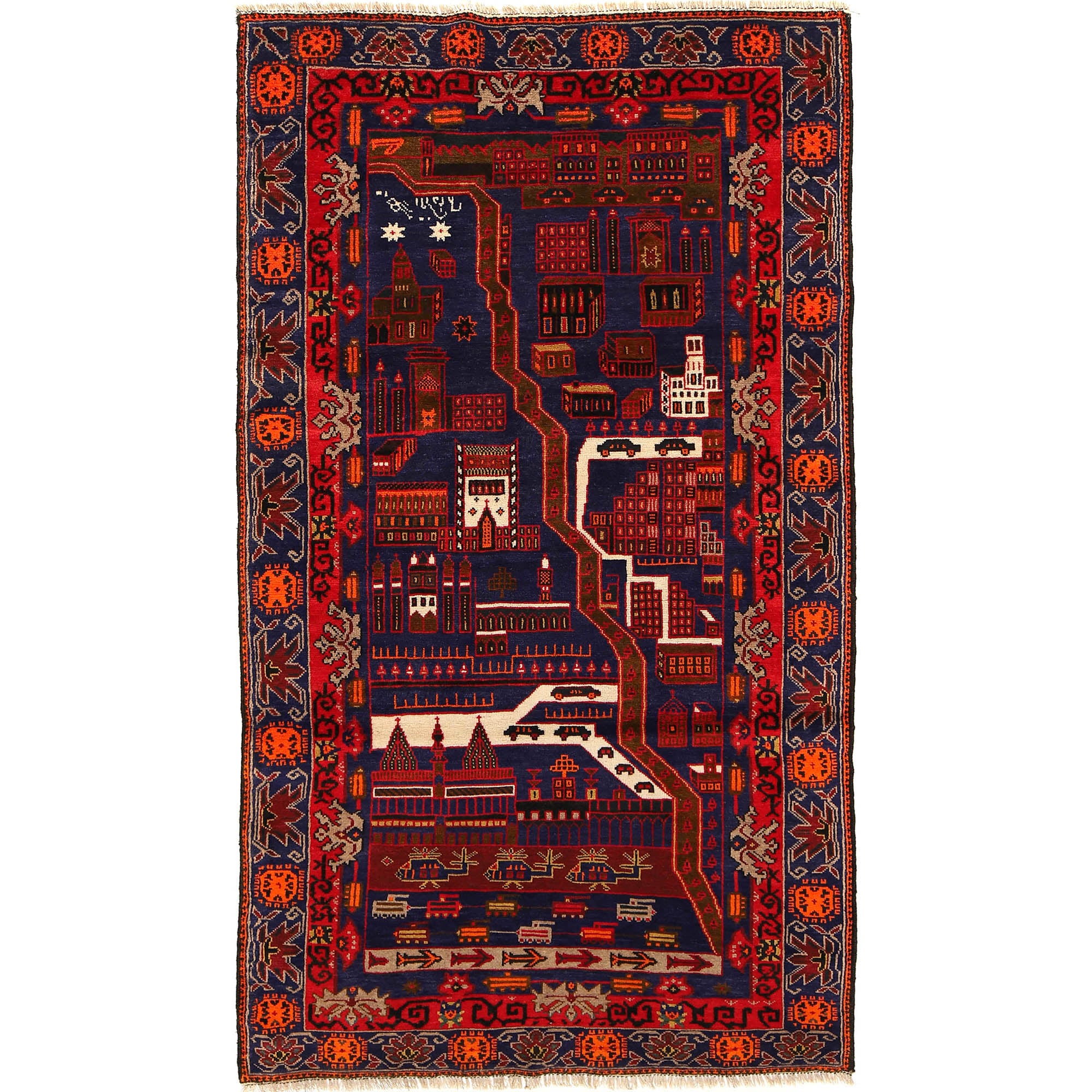 Handmade Pictorial Carpet 4' 1" x 6' 11" ft / 125 x 212 cm - No. G20382
