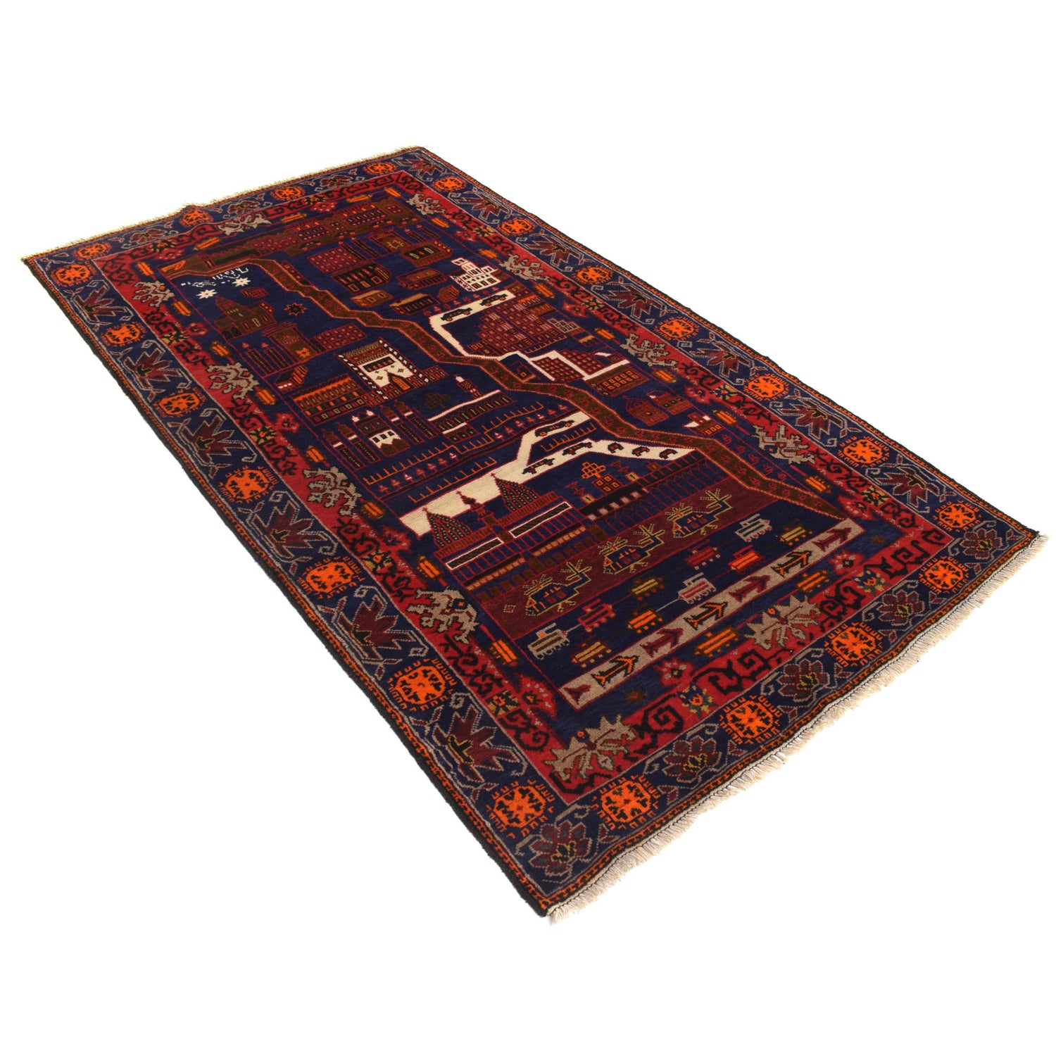 Handmade Pictorial Carpet 4' 1" x 6' 11" ft / 125 x 212 cm - No. G20382