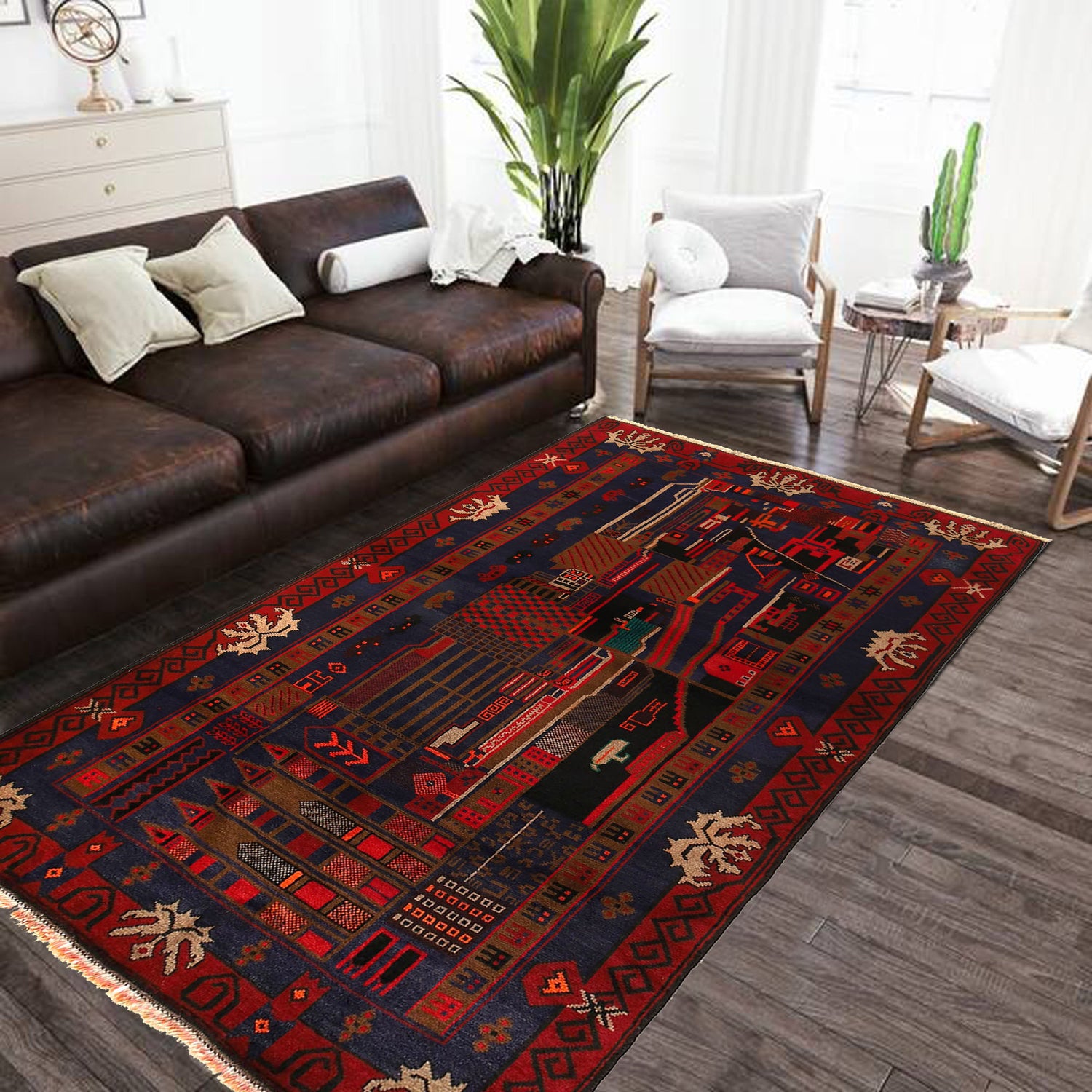 Handmade Pictorial Carpet 4' 2" x 6' 4" ft / 127 x 192 cm - No. G20421