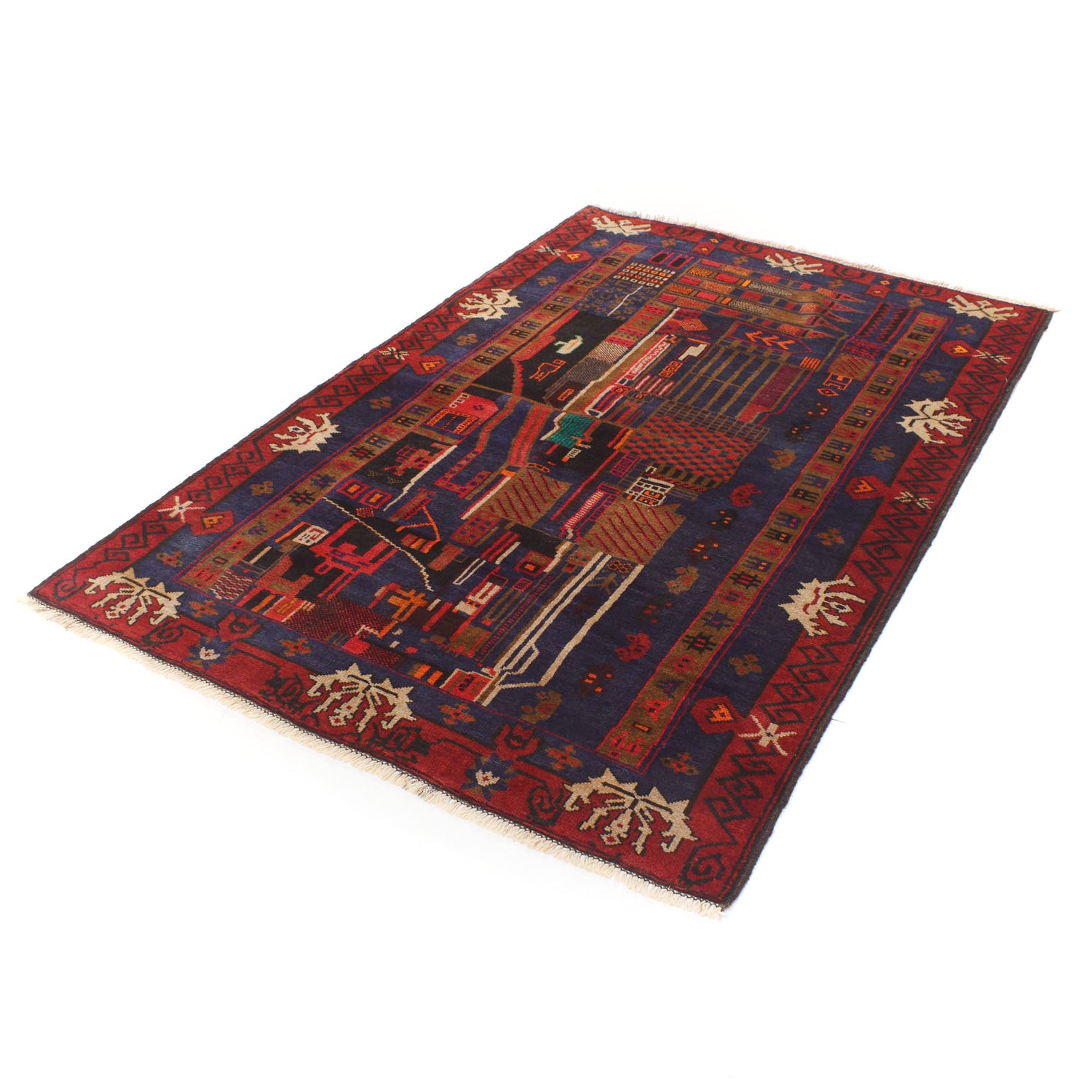 Handmade Pictorial Carpet 4' 2" x 6' 4" ft / 127 x 192 cm - No. G20421