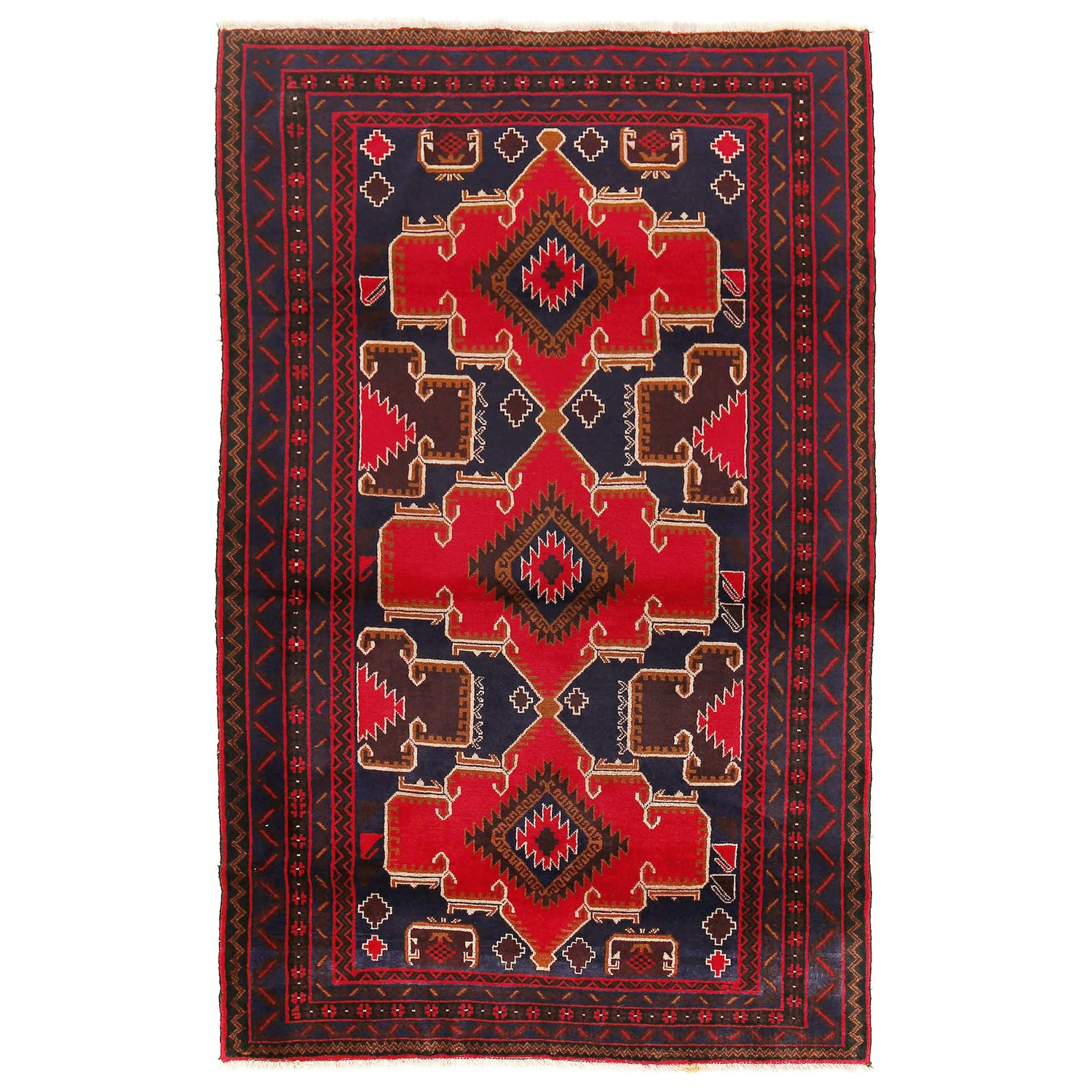 Red Color Baluchi Rug 4' 4" x 6' 11" ft / 132 x 210 cm - No. G20428