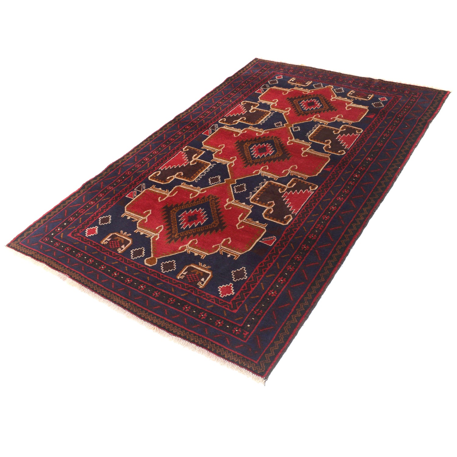 Red Color Baluchi Rug 4' 4" x 6' 11" ft / 132 x 210 cm - No. G20428