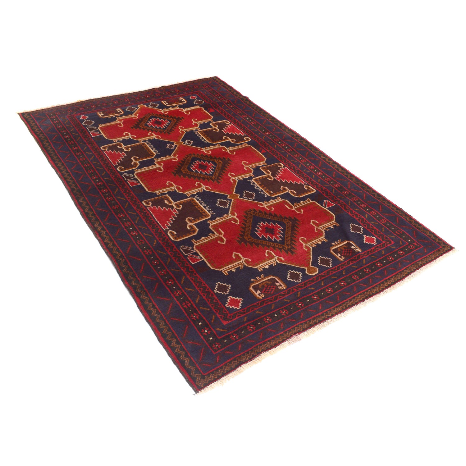 Red Color Baluchi Rug 4' 4" x 6' 11" ft / 132 x 210 cm - No. G20428