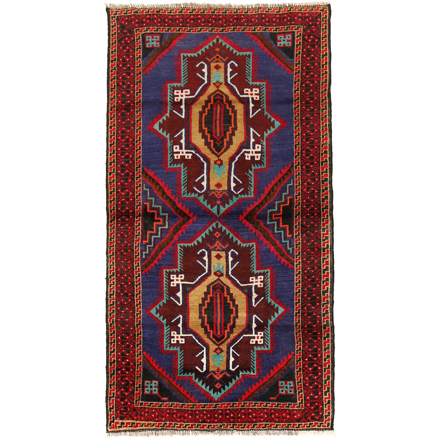 Tribal Baloch Rug 3' 5" x 6' 1" ft / 105 x 186 cm - No. G20492