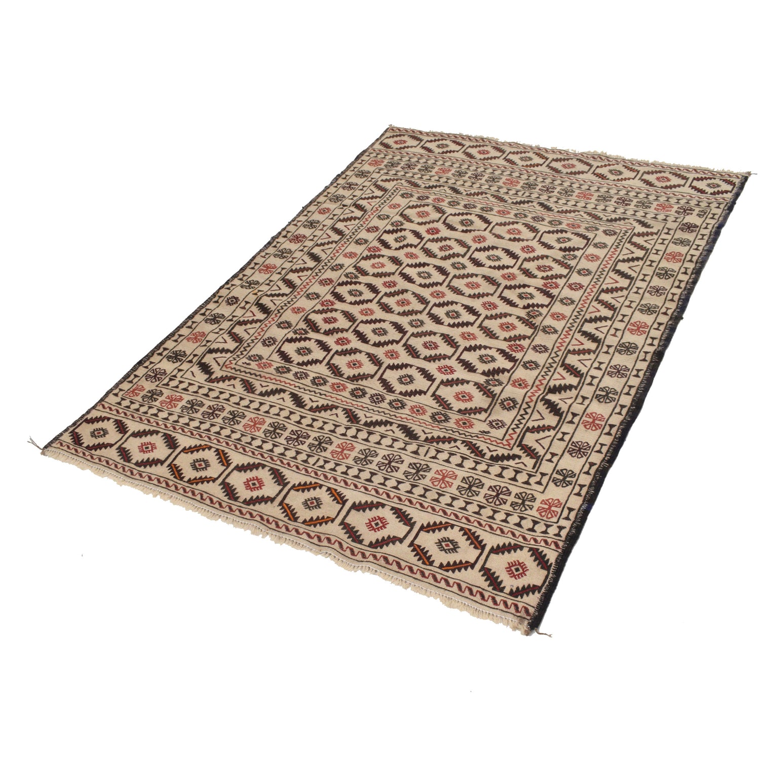 White Flat Weave Kelim 4' 5" x 6' 1" ft / 134 x 186 cm - No. G21974