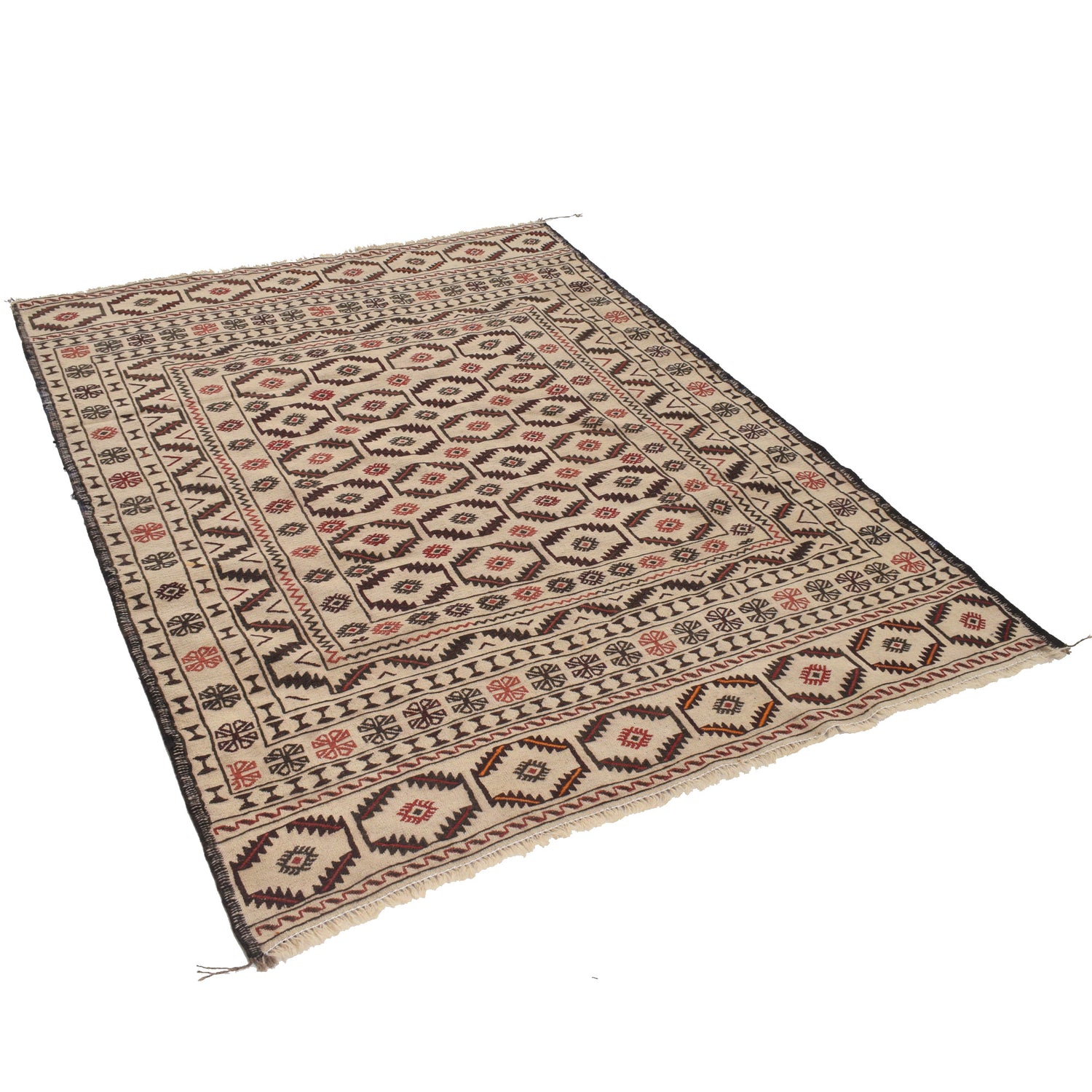 White Flat Weave Kelim 4' 5" x 6' 1" ft / 134 x 186 cm - No. G21974