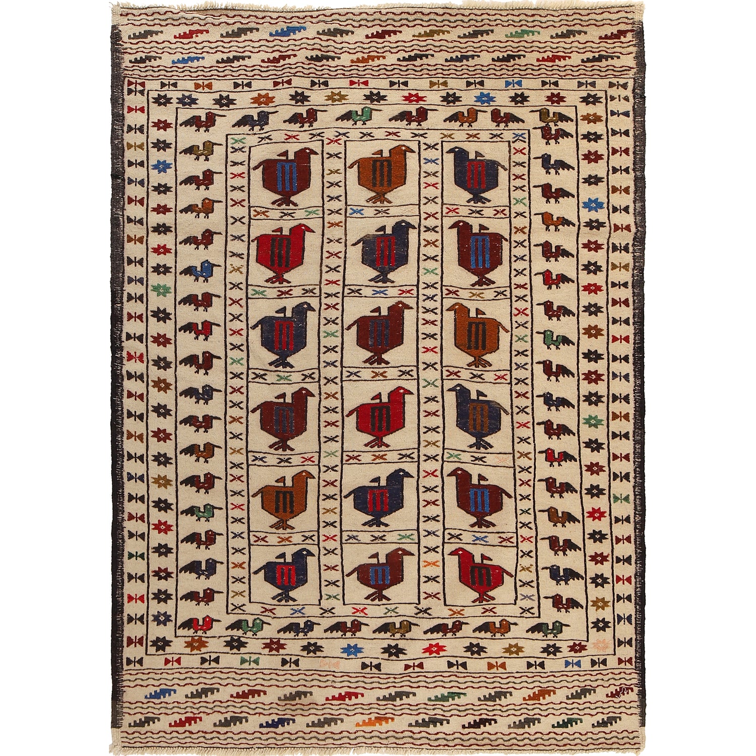 White Flat Weave Kelim 4' 3" x 6' 3" ft / 130 x 190 cm - No. G21978