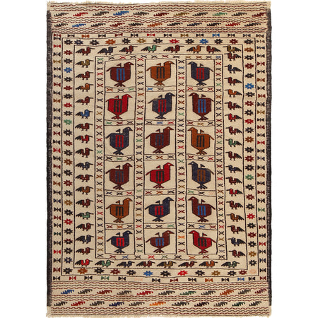 White Flat Weave Kelim 4' 3" x 6' 3" ft / 130 x 190 cm - No. G21978