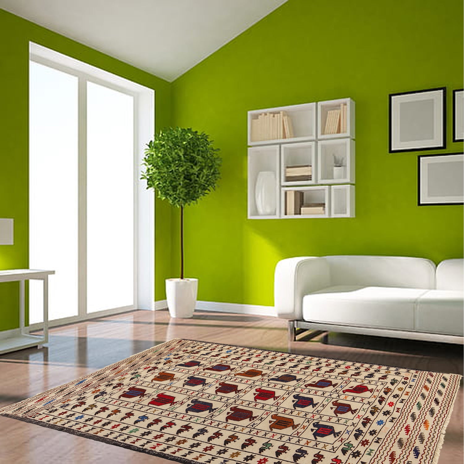 White Flat Weave Kelim 4' 3" x 6' 3" ft / 130 x 190 cm - No. G21978