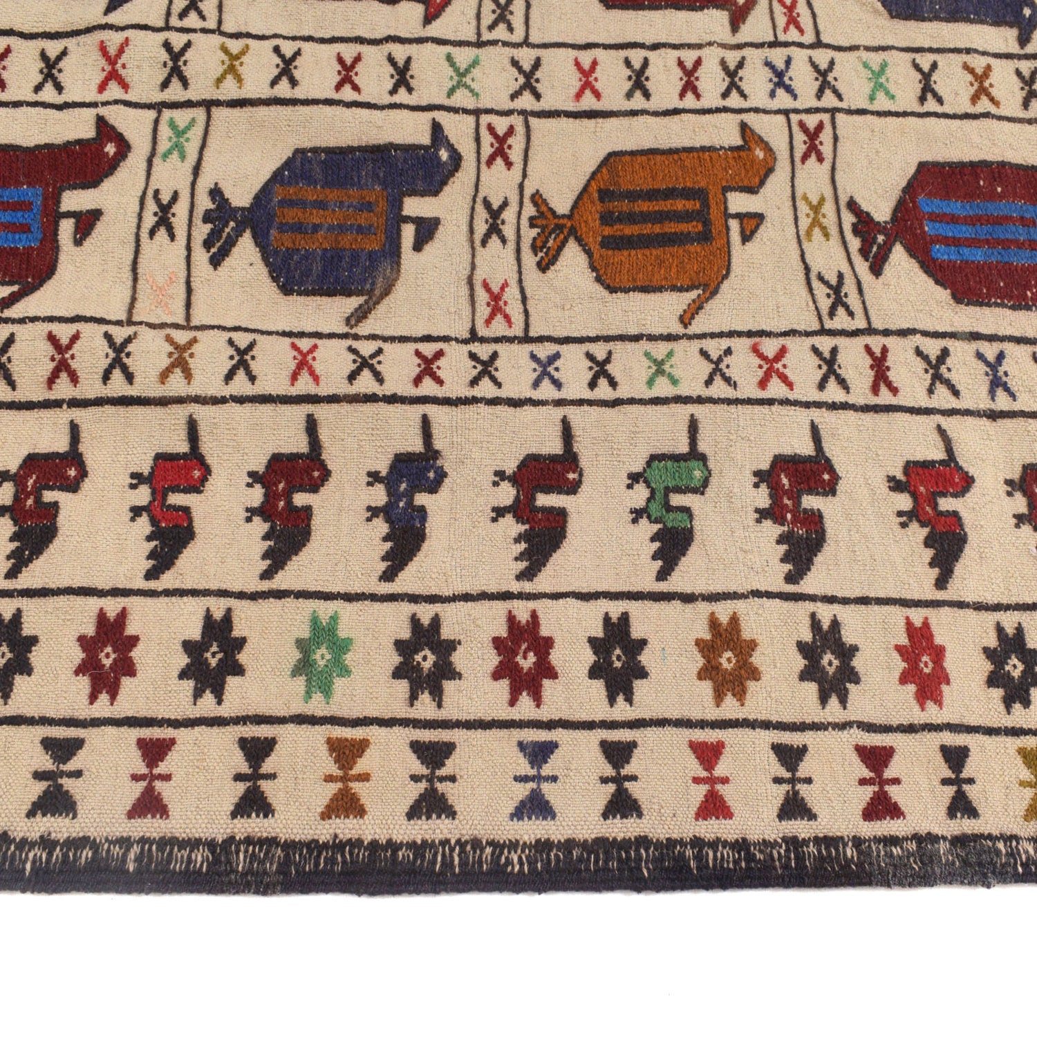 White Flat Weave Kelim 4' 3" x 6' 3" ft / 130 x 190 cm - No. G21978