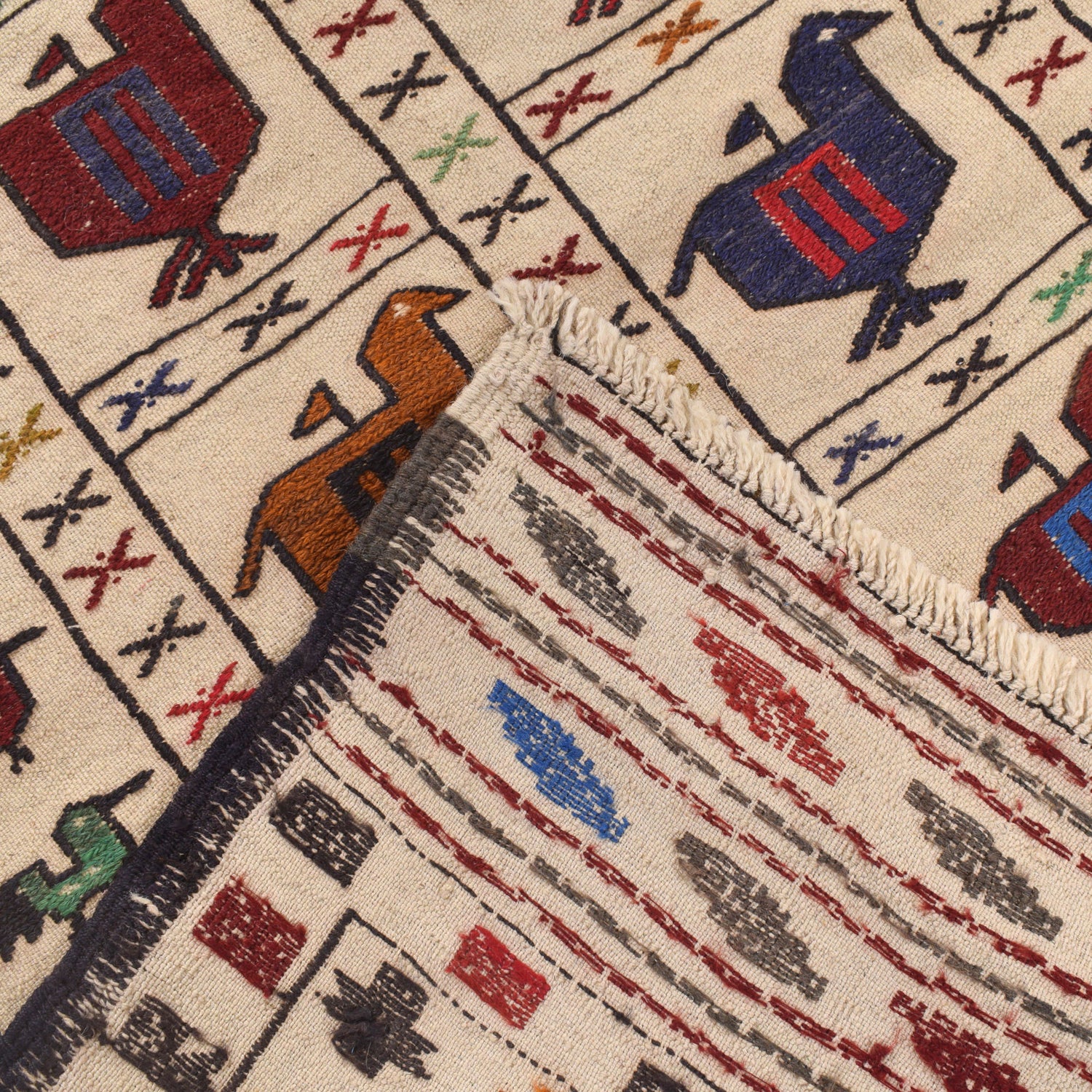 White Flat Weave Kelim 4' 3" x 6' 3" ft / 130 x 190 cm - No. G21978