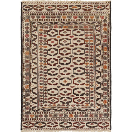 White Flat Weave Kelim 4' 6" x 6' 4" ft / 136 x 192 cm - No. G21979