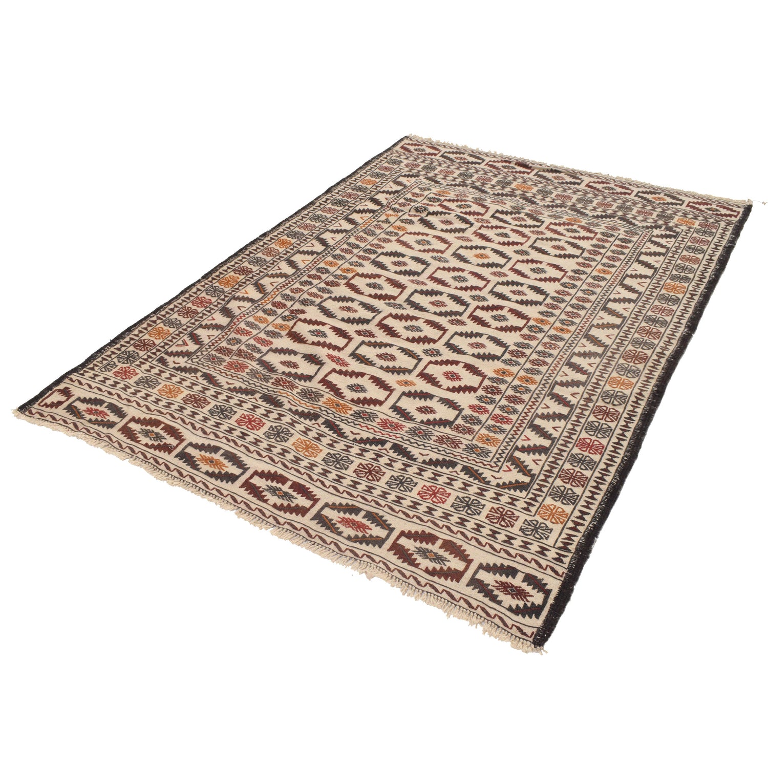 White Flat Weave Kelim 4' 6" x 6' 4" ft / 136 x 192 cm - No. G21979