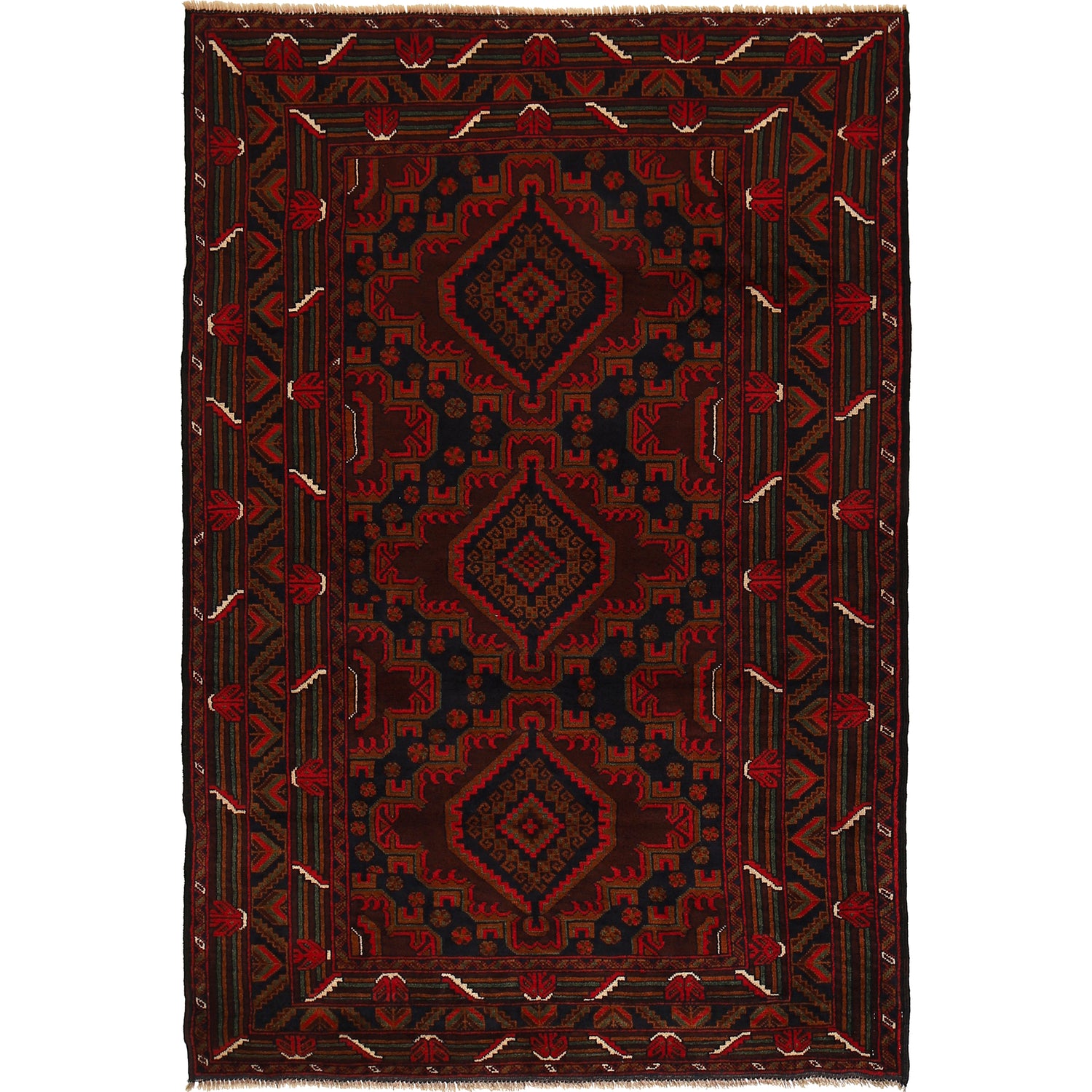 Traditional Baloch Rug 4' 3" x 6' 3" ft / 129 x 190 cm - No. G21982
